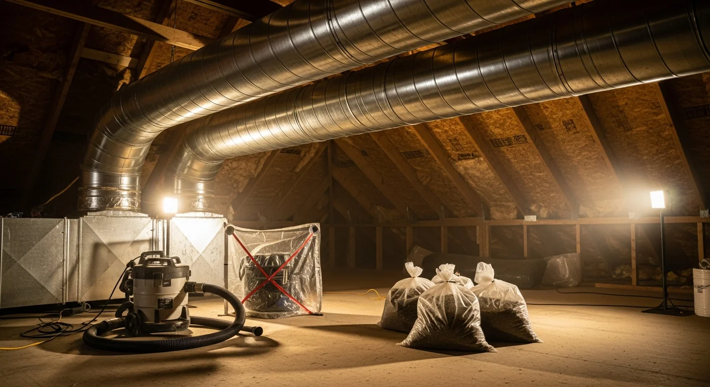 Air duct cleaning equipment removing debris from ventilation system